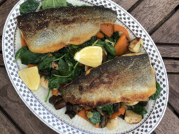 Seared trout with roasted fall veggies from Fresh Harvest, your online farmers market