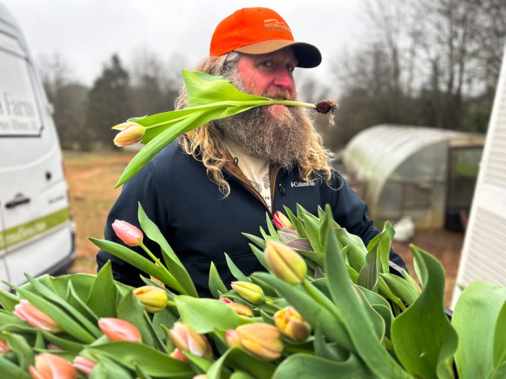 Farmer Carter at Diamond Hill Showing Off his Tulips