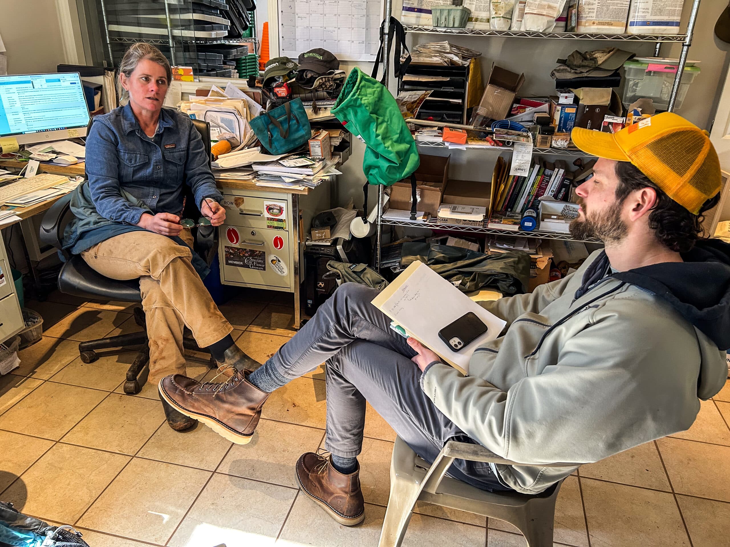 Office meeting at Woodland Garden with Farmer Celia Barss